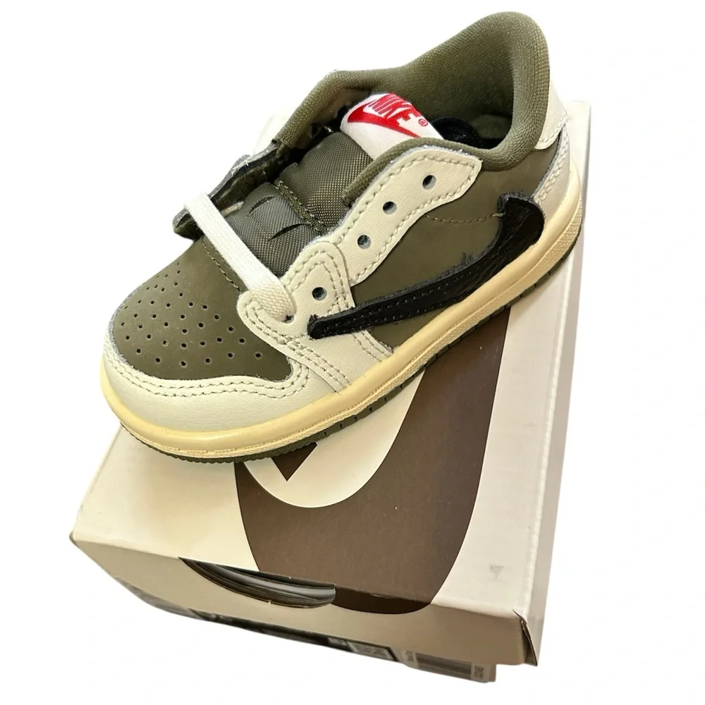 Travis Scott Olive Jordan 1 Low OG SP Infant Sz 5c Baby Sneaker Shoes - Picture 1 of 7